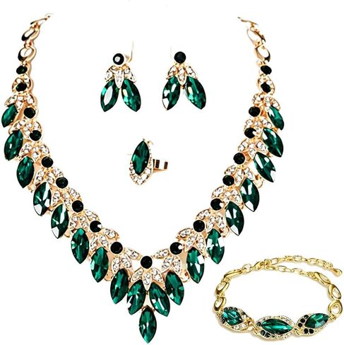 طقم مجوهرات الزفاف من حجر الراين الكريستالي، 4 قطع، قلادة وأقراط وخاتم وسوار، تصميم زهور in Kuwait