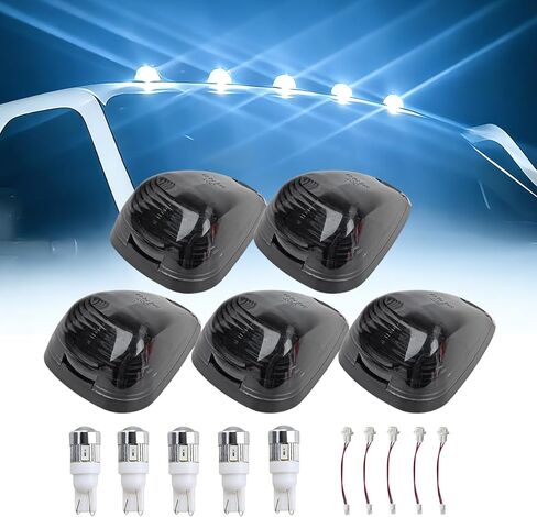 5 X ضوء علامة الكابينة، عدسة كهرمانية مع مصابيح تشغيل السقف LED الكهرمان T10، ضوء التخليص العلوي لشاحنة بيك اب فائقة التحمل 1999-2016 Ford F150 F250 F350 F450 F550 F650 F750 E150 E250 E350 E450 in Saudi Arabia