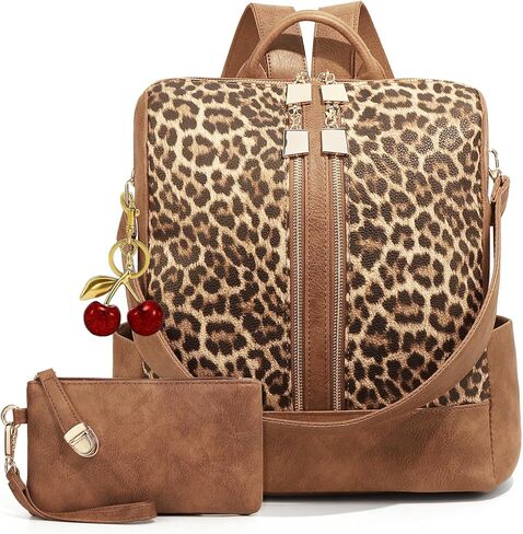 Lushandy Checkered Backpack Purse for Women, Brown Canvas Backpack Purse with Wallet Cherry Mom Everyday Backpacks for Work in Saudi Arabia