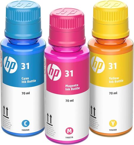 زجاجات حبر HP 31 سماوي وأرجواني وأصفر (3 عبوات) | يعمل سمارت تانك 5000، 6000، 7000 سلسلة سمارت تانك بلس 500، 600 سلسلة | 9C228AN in Saudi Arabia