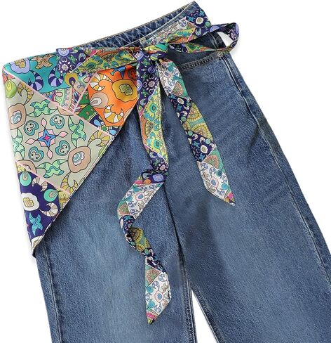 GUZOSJO Women's Long Fashion Triangle Skinny Scarf Belt,Waist Sash Wrap Satin Boho Belts for Pants Dress Gift in Kuwait