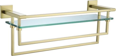 LANC Bathroom Shelves - 20 Inch Floating Tempered Glass Shelf with 2 Towel Rails for Modern Shower Bath Storage - Wall Mounted Stainless Steel Brushed Nickel, A7617BN in Saudi Arabia