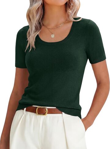ANRABESS Womens Short Sleeve Sweaters Summer Scoop Neck Casual Basic Shirts Knit Pullover Work Tops 2026 Spring Outfits in Saudi Arabia