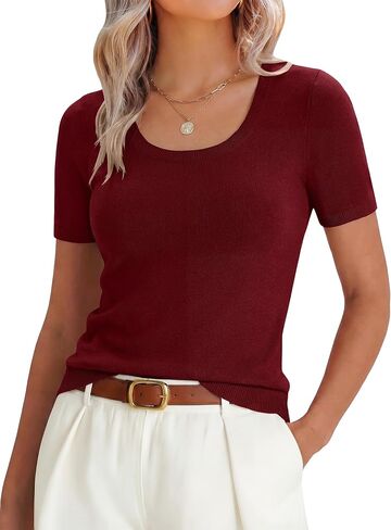 ANRABESS Womens Short Sleeve Sweaters Summer Scoop Neck Casual Basic Shirts Knit Pullover Work Tops 2026 Spring Outfits in Saudi Arabia