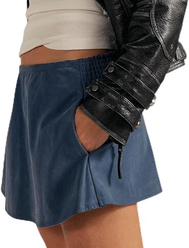 Womens A Line Suede Bodycon Mini Skort with Side Pockets Y2k Going Out Aesthetic Cute Casual Shorts Mid Rise Skirts in Saudi Arabia