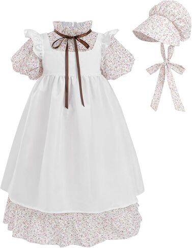 Nuoqi Prairie Dress Girls Pioneer Dress Long Sleeve Cotton Colonial Girl Costume with Apron in Saudi Arabia