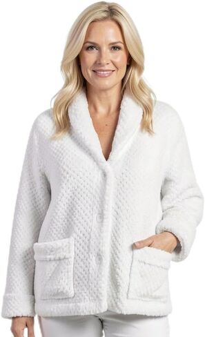 Women’s Fleece Bed Jacket, Bed Jacket for Women with Front Pockets, Button Front, Cozy Lounge Wear for Sleeping in Saudi Arabia