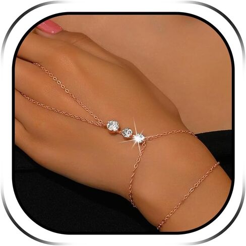 72ore Gold Hand Chain Bracelet Rhinestone Blingbling Bracelet Ring Hand Chain Fashion Jewelry for Women in Saudi Arabia