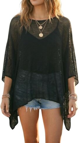 Meihuida Women Sheer Poncho Top Crochet Knit Shrug Shawl Summer Beach Cover Up in Saudi Arabia