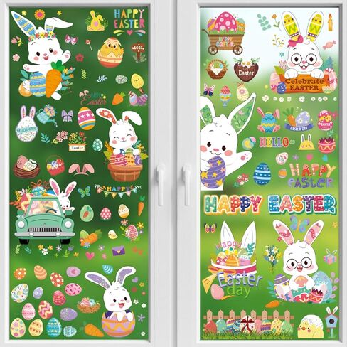 102PCS Christmas Window Stickers for Glass Windows,Double Sided Snowflakes Xmas Window Clings,Reusable Static Santa Claus Reindeer Snowman Christmas Decals,Winter & Holiday Decorations in Saudi Arabia