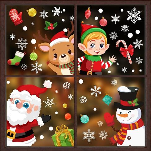 102PCS Christmas Window Stickers for Glass Windows,Double Sided Snowflakes Xmas Window Clings,Reusable Static Santa Claus Reindeer Snowman Christmas Decals,Winter & Holiday Decorations in Saudi Arabia