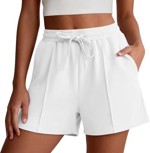 ANRABESS Women Shorts 2026 Summer Casual High Waist Drawstring Elevated Seams Loose Soft Sweat Lounge Shorts with Pockets in Kuwait