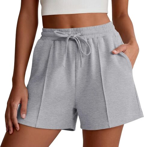 ANRABESS Women Shorts 2026 Summer Casual High Waist Drawstring Elevated Seams Loose Soft Sweat Lounge Shorts with Pockets in Kuwait