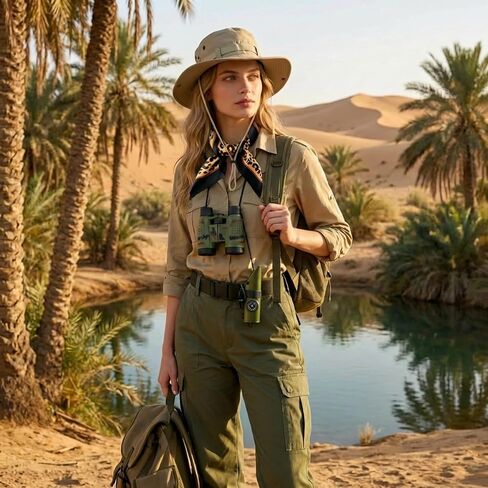 مجموعة إكسسوارات أزياء سفاري مكونة من 4 قطع، قبعة دلو شمس سفاري ووشاح الفهد وتلسكوب إكسبلورر حارس حديقة الحيوان للنساء في الهواء الطلق وديكور الهالوين in Kuwait