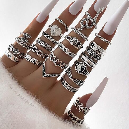 Vintage Silver Knuckle Rings for Women Stackable Joint Finger Statement Bohemian Rings Set for Christmas in Saudi Arabia