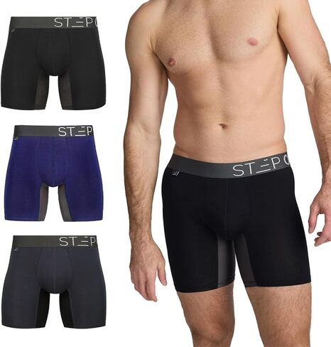 STEP ONE Mens Boxer Briefs, 1 Pair – Viscose from Bamboo Anti-Chafing Underwear for Men, Comfortable Moisture-Wicking Boxers with 3D Pouch Black and Gray XL in Saudi Arabia