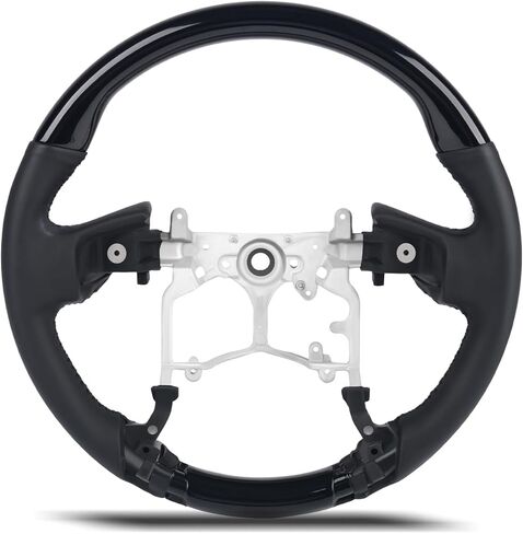 عجلة قيادة بيانو سوداء لسيارة Toyota Tundra 2014-2021، Tacoma 2012-2023، 4Runner 2010-2024، Sequoia 2014-2022، شكل دائري على طراز OEM، مقبض جلد أسود لامع وناعم in Kuwait
