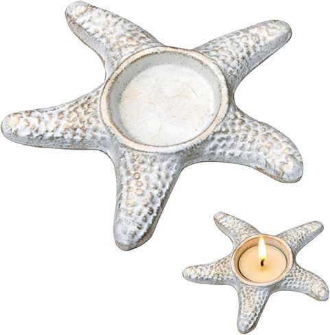 حاملات شمعدان من الحديد الزهر، حامل شموع نذرية على شكل نجم البحر، صينية شموع تيلايت ساحلية، قطر 1.57 بوصة/4 سم، نمط الشاطئ، حامل شموع معدنية لحفلات الزفاف، سبا البخور (أزرق) in Kuwait