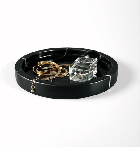 Marble Tray - 6" Jewelry Dish & Vanity Decor, Natural Stone Tray for Bathroom Kitchen Countertop, Small Trinket & Ring Organizer for Brides & Home (Black Marquina Round) in Saudi Arabia