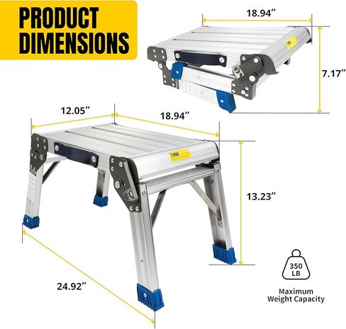مقعد MaxWorks 50969 قابل للطي - ارتفاع 9 بوصات، سعة 330 رطلاً - 16 قضيبًا فولاذيًا لتعزيز القوة - مقعد بلاستيكي متين وخفيف الوزن للمطبخ والحمام وغرفة المعيشة - أصفر in Kuwait
