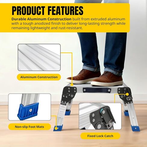 مقعد MaxWorks 50969 قابل للطي - ارتفاع 9 بوصات، سعة 330 رطلاً - 16 قضيبًا فولاذيًا لتعزيز القوة - مقعد بلاستيكي متين وخفيف الوزن للمطبخ والحمام وغرفة المعيشة - أصفر in Kuwait