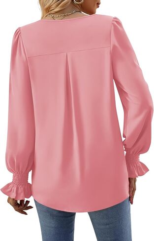 Women's 2025 Long Sleeve Tops Dressy Casual V Neck Tunic Shirts Loose Chiffon Work Blouse in Saudi Arabia