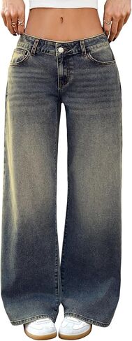 ELLEVEN Low-Rise Baggy Jeans for Women Y2k Wide Leg Loose Denim Pants Stretchy Boyfriend Long Jeans in Saudi Arabia