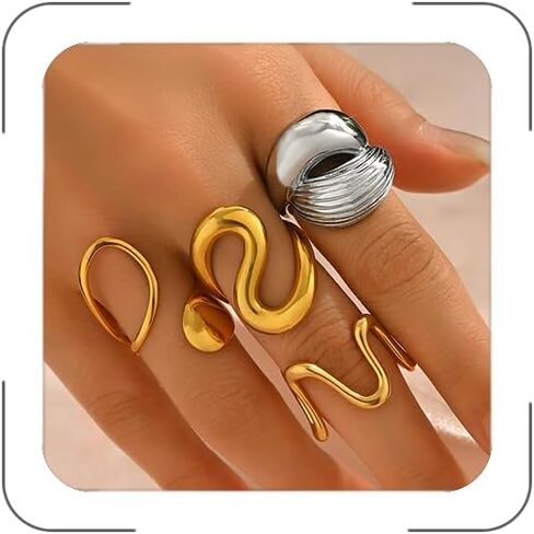 Gold Rings for Women Trendy Chunky Ring Non Tarnish Irregular Rings Stackable Ring Set Anillos Para Mujer Christmas Halloween Jewelry in Saudi Arabia