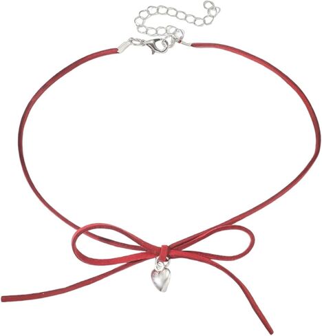 GIGB PBDK Red Ribbon Bow Tie Choker Necklace for Women Delicate Sweet Y2k Heart Bowknot Velvet Choker Handmade Bow Necklace Valentine's Day Christmas Gifts in Saudi Arabia