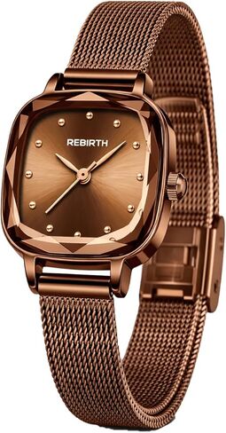 ساعة ريجنالد النسائية الرسمية المربعة مع سوار شبكي - ساعة كوارتز أنيقة للنساء، هيكل كريستال متعدد الأوجه، قرص بسيط، سوار من الفولاذ المقاوم للصدأ قابل للتعديل in Kuwait