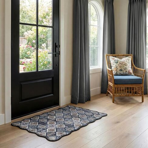 Moroccan 2x6 Rug Runner for Hallways, Unique Scalloped Ultra-Thin Soft Washable Rug, Non-Slip Stain Resistant Lightweight Low-Pile Carpet for Living Room Bedroom Dining Room Office (Purple) in Saudi Arabia