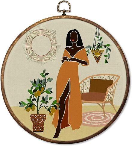 HUGANE Vintage Lily of The Valley Art Nouveau Round Wall Art Decor, Mystical Taurus Sunlit Spiritual Floral Hanging Canvas Framed Prints Wall Sculptures for Home Bedroom Living Room Decor, 10x10 Inch in Saudi Arabia