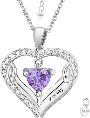 925 Sterling Silver Birthstone Necklace for Mothers with 1-6 Names Personalized Mother Necklace for Women Custom Heart Pendant Necklace for Mom Grandma in Saudi Arabia