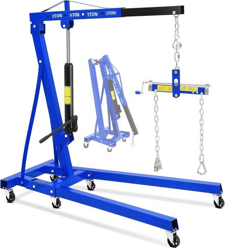 2 Ton Folding Engine Crane with Lever, 4400 Lbs Hydraulic Cherry Picker, Engine Hoist with 6 Casters and Telescopic Boom for Garage, Workshop and Warehouse Lifting, Heavy-Duty, Red in Saudi Arabia
