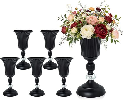 2PCS Silver Metal Flower Trumpet Stripe Vases Crystal Table Centerpieces Artificial Flower Arrangements for Anniversary Celebration/Wedding/Party/Birthday Event Aisle Home Decor in Saudi Arabia
