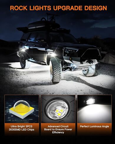 أضواء الصخور البيضاء، LEDMIRCY R5 LED أضواء الصخور 12 قطعة للشاحنات UTV قبالة الطريق قارب ATV SUV أضواء بيضاء نقية فائقة السطوع عالية الطاقة تحت توهج ضوء النيون درب تلاعب مقاوم للماء للصدمات in Kuwait