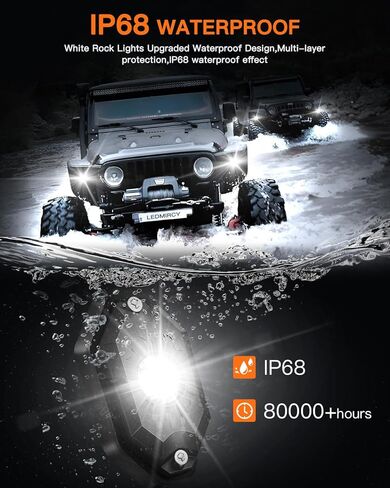 أضواء الصخور البيضاء، LEDMIRCY R5 LED أضواء الصخور 12 قطعة للشاحنات UTV قبالة الطريق قارب ATV SUV أضواء بيضاء نقية فائقة السطوع عالية الطاقة تحت توهج ضوء النيون درب تلاعب مقاوم للماء للصدمات in Kuwait