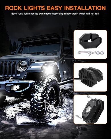 أضواء الصخور البيضاء، LEDMIRCY R5 LED أضواء الصخور 12 قطعة للشاحنات UTV قبالة الطريق قارب ATV SUV أضواء بيضاء نقية فائقة السطوع عالية الطاقة تحت توهج ضوء النيون درب تلاعب مقاوم للماء للصدمات in Kuwait