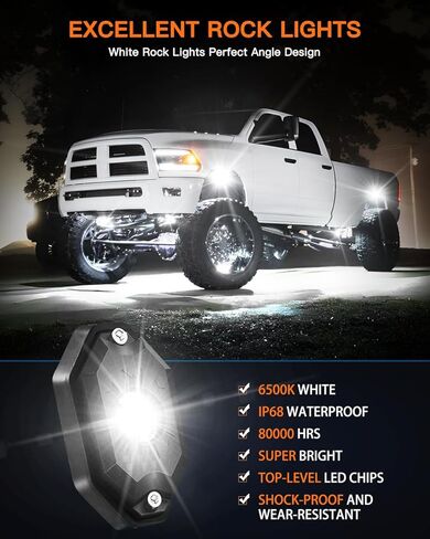 أضواء الصخور البيضاء، LEDMIRCY R5 LED أضواء الصخور 12 قطعة للشاحنات UTV قبالة الطريق قارب ATV SUV أضواء بيضاء نقية فائقة السطوع عالية الطاقة تحت توهج ضوء النيون درب تلاعب مقاوم للماء للصدمات in Kuwait