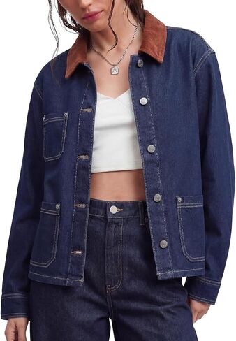 Kedera Women's Denim Jacket with Corduroy Collar Loose Fit Button Down Jean Shacket Vintage Classic Trendy Jean Jacket in Saudi Arabia