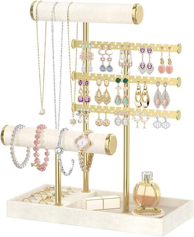 MODOWEY Earring Necklace Holder Organizer Jewelry Stand, Wood Rotating Display Tree for Vendor Selling, Tiered Tower Rack for Pierced Stud Bracelet 90+ Pieces Storage, Easy Access for Women, Black in Saudi Arabia