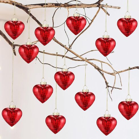 Potchen 12 Pcs Valentines Heart Mercury Glass Ornaments Burgundy Red Light Pink Dark Pink Heart Shaped Crystal Hanging Ornaments Bulk Mini Glass Hanging Decorations for Valentines Party Wedding Tree in Saudi Arabia