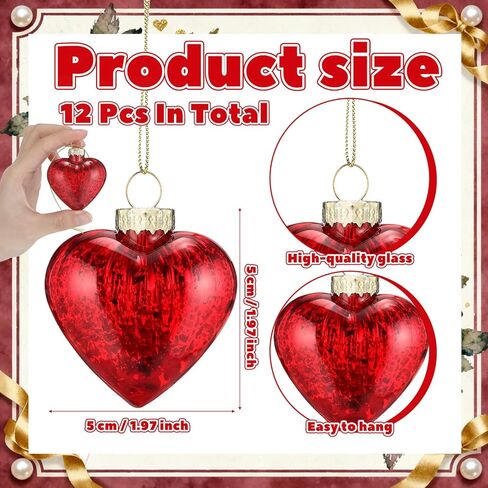Potchen 12 Pcs Valentines Heart Mercury Glass Ornaments Burgundy Red Light Pink Dark Pink Heart Shaped Crystal Hanging Ornaments Bulk Mini Glass Hanging Decorations for Valentines Party Wedding Tree in Saudi Arabia