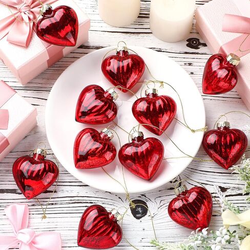 Potchen 12 Pcs Valentines Heart Mercury Glass Ornaments Burgundy Red Light Pink Dark Pink Heart Shaped Crystal Hanging Ornaments Bulk Mini Glass Hanging Decorations for Valentines Party Wedding Tree in Saudi Arabia