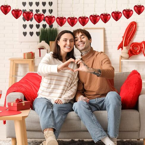 Potchen 12 Pcs Valentines Heart Mercury Glass Ornaments Burgundy Red Light Pink Dark Pink Heart Shaped Crystal Hanging Ornaments Bulk Mini Glass Hanging Decorations for Valentines Party Wedding Tree in Saudi Arabia