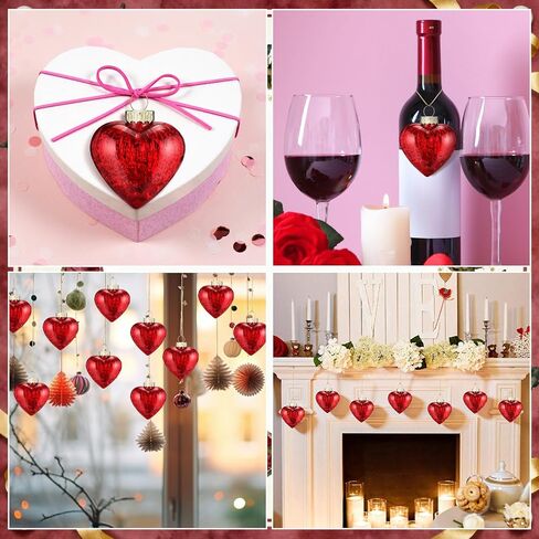 Potchen 12 Pcs Valentines Heart Mercury Glass Ornaments Burgundy Red Light Pink Dark Pink Heart Shaped Crystal Hanging Ornaments Bulk Mini Glass Hanging Decorations for Valentines Party Wedding Tree in Saudi Arabia