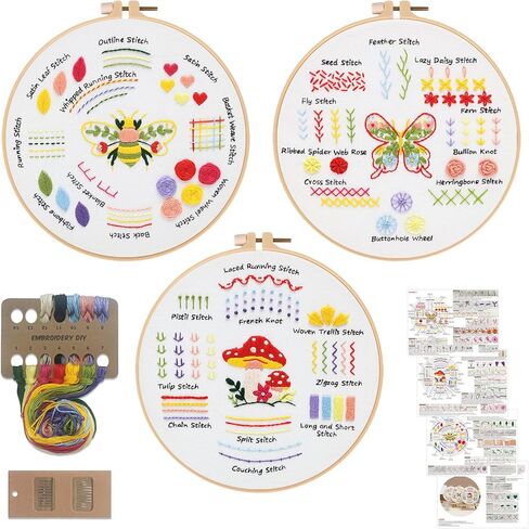 Louise Maelys 3 مجموعات أدوات تطريز Helloween للمبتدئين، مجموعات غرز متقاطعة للبالغين، مجموعات إبرة للمبتدئين مع نمط زهور الجمجمة، بما في ذلك تعليمات التطريز in Kuwait