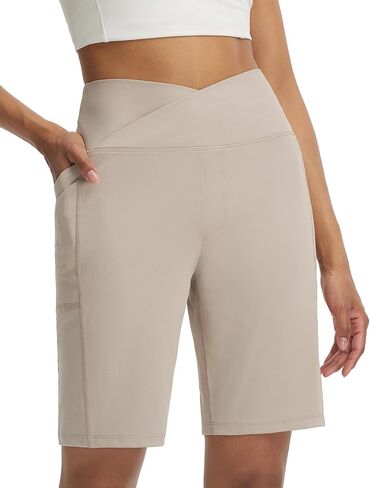 شورت برمودا نسائي طويل من BALEAF بجيوب بطول 9 بوصات فوق الركبة وخصر عالٍ ومطاط للمشي رياضي أنيق كاجوال in Kuwait