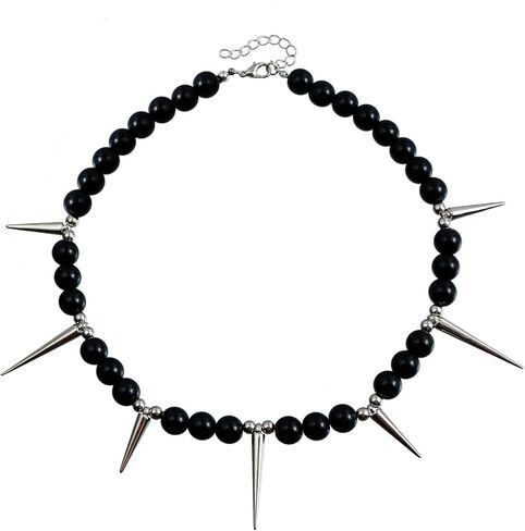 Punk Choker Necklace for Women Men Tassel Black Pearls Beads with Spike Necklace Raven Skull Necklace Gothic Jewelry Gifts in Saudi Arabia