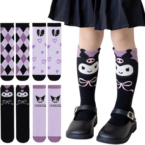 Roffatide Cartoon Kuromi Women's Cute and Novelty Casual Crew Socks Ankle High Dress Socks Cute Socks for Woman Girls Long Stockings Christmas Gift 1 Pcs A, Small in Saudi Arabia